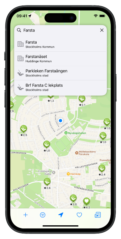En telefon som visar Playways sökfält